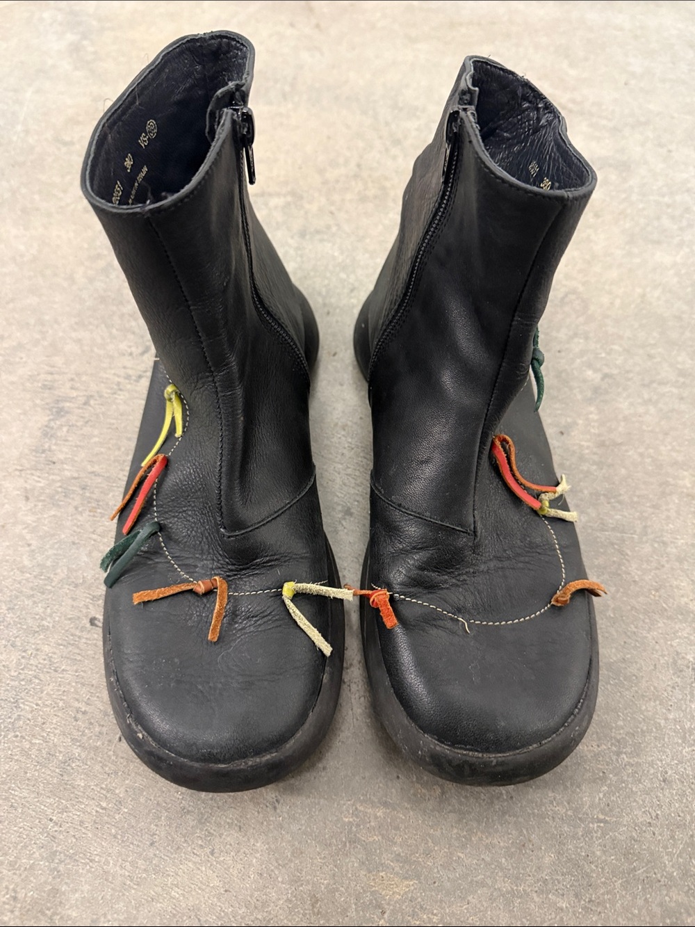 Camper Black Leather Ankle Boots with Multicolor Accent Ties